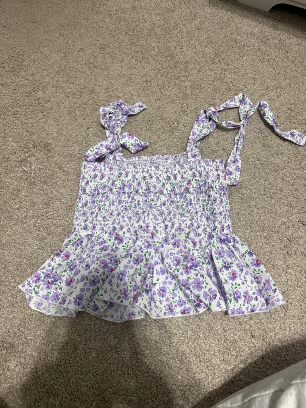 Floral Smocked Tie-Strap Tank Top in Lavender